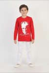 Kırmızı Zemin Üzerine Beyaz Atatürk Baskılı Unisex Uzun Kol Tişört